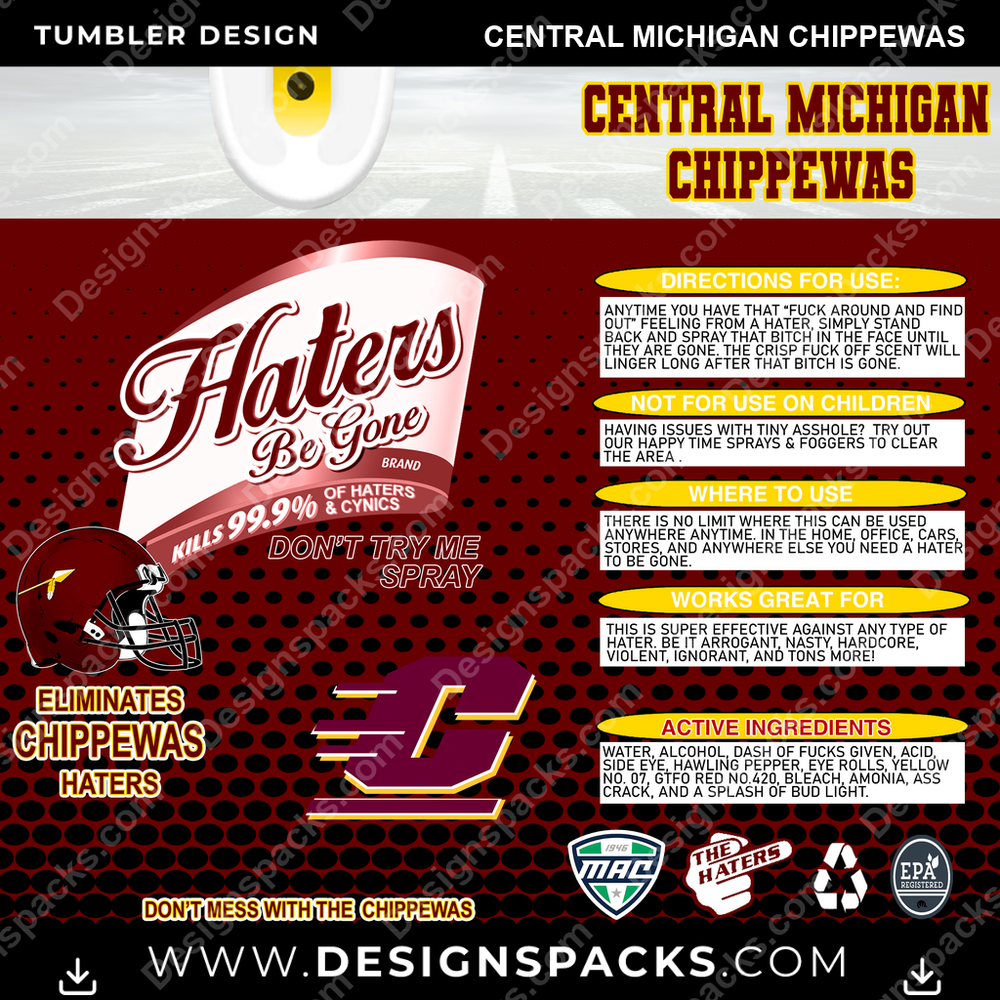 College Sport Haters Be Gone Central Michigan Chippewas Tumbler Digital Wrap Design