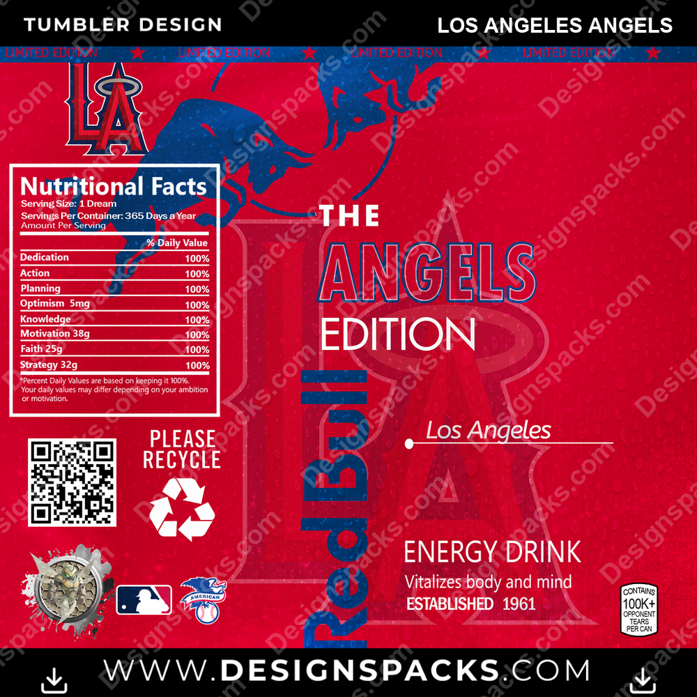 Baseball Red Bull Los Angeles Angels Tumbler Digital Wrap Design