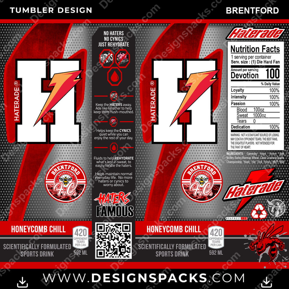 Soccer UK Haterade Brentford Tumbler Digital Wrap Design