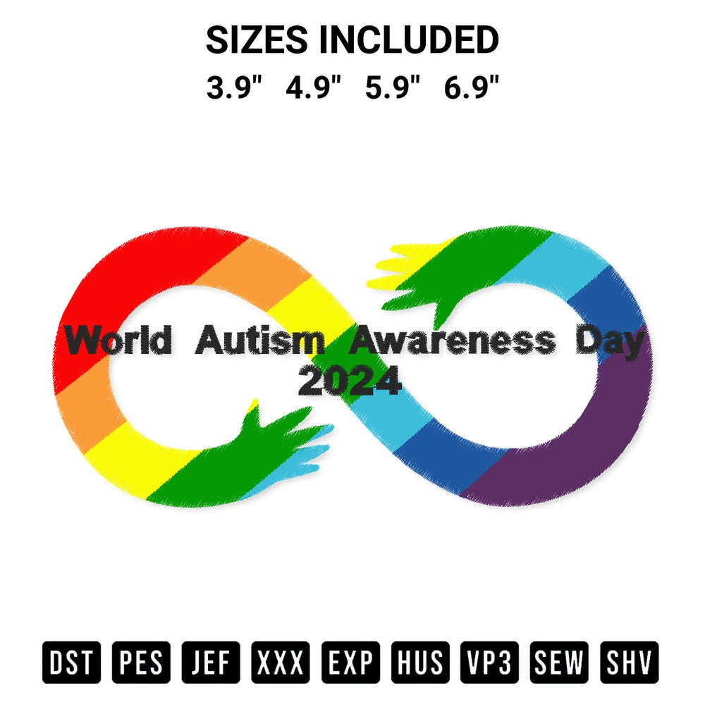 Download the World Autism Awareness Day 2024 Embroidery Design machine embroidery design exclusively at Designspacks.com. Premium digitized pattern for apparel and DIY crafts. Available sizes: 3.9", 4.9", 5.9", 6.9".