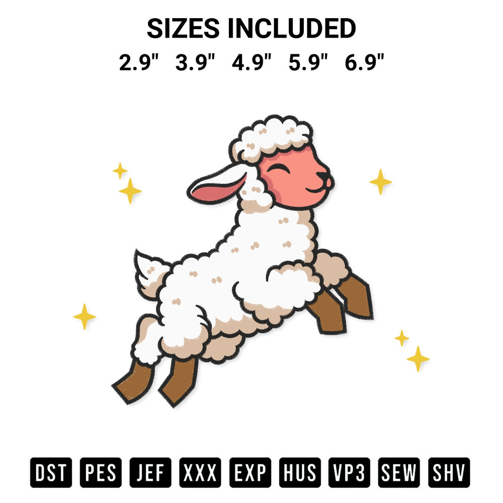 Discover the perfect addition to your crafting collection: Cute Sheep Embroidery Design embroidery file. Instantly available at Designspacks.com. Available sizes: 2.9", 3.9", 4.9", 5.9", 6.9".