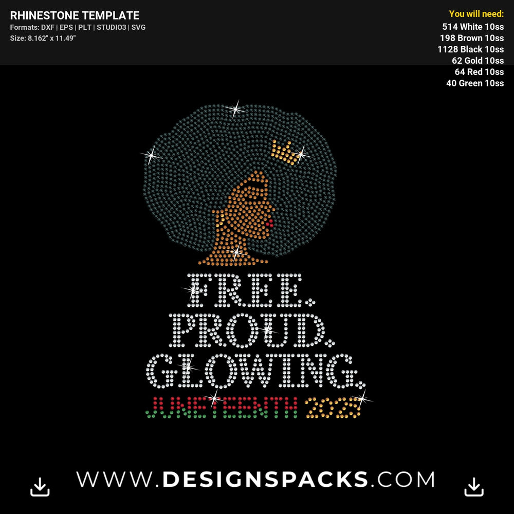 Free Proud Glowing Juneteenth 2025 Rhinestone Digital Template