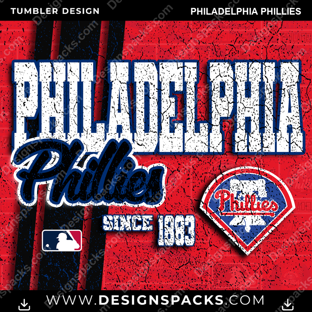Baseball Grunge Philadelphia Phillies MLB Baseball Tumbler Digital Wrap Design Download