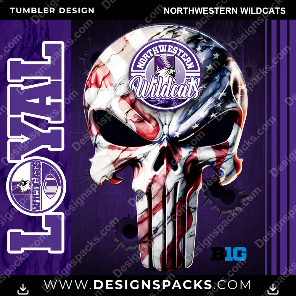 College Sport Loyal Northwestern Wildcats NCAA College Sport Tumbler Digital Wrap Design Download