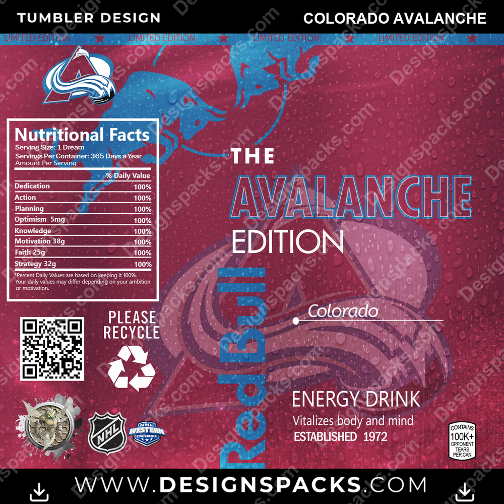 Ice Hockey Red Bull Colorado Avalanche NHL Hockey Tumbler Digital Wrap Design Download
