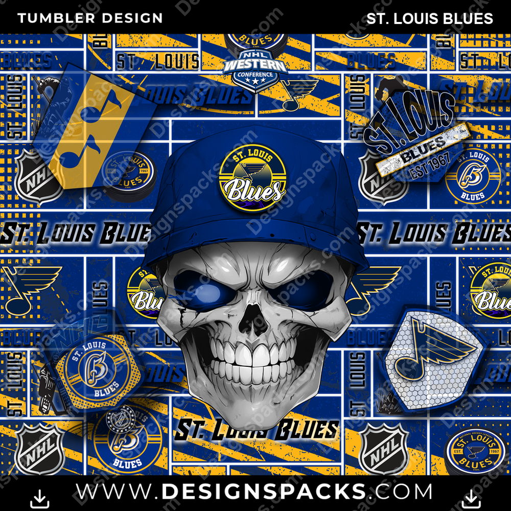 Hockey Skull St. Louis Blues Tumbler Digital Wrap Design