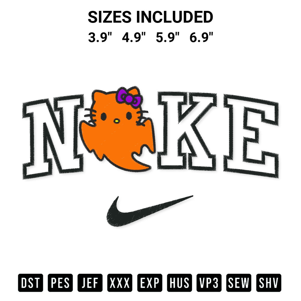Stitch like a pro with the Nike Hello Kitty Ghost Embroidery Design embroidery pattern from Designspacks.com. High-quality digital machine embroidery file. Available sizes: 3.9", 4.9", 5.9", 6.9".