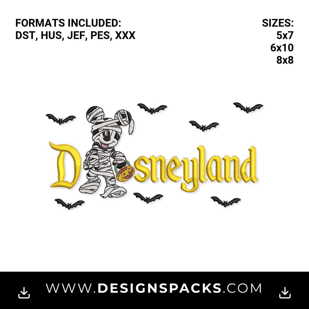 Halloween Mummy Mickey Disneyland Embroidery Design - Instant digital download pattern at Designspacks.com