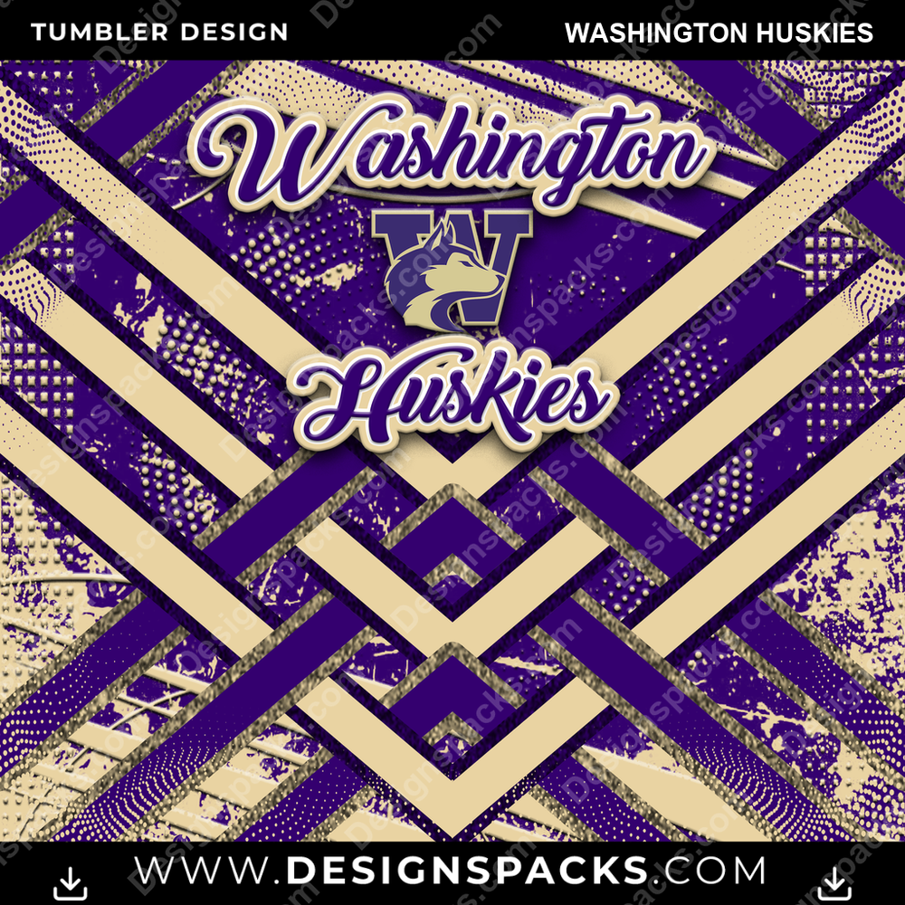 College Sport Glitter Stripe Washington Huskies Tumbler Digital Wrap Design