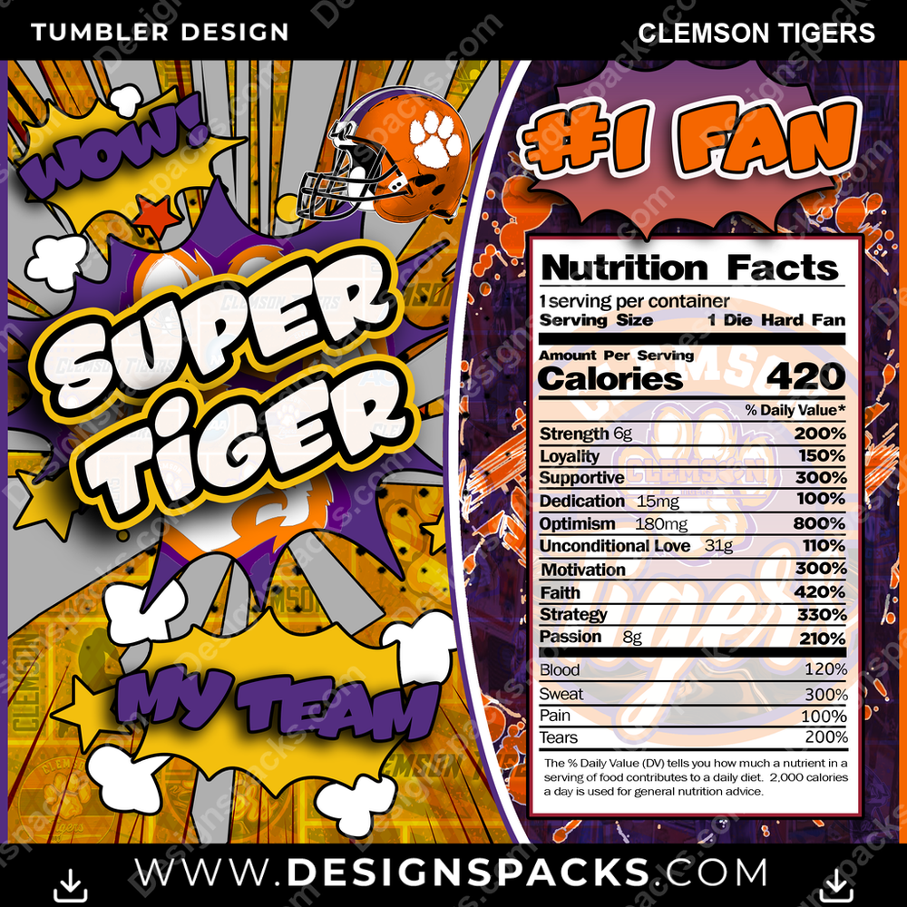 College Sport Super Team Clemson Tigers Tumbler Digital Wrap Design