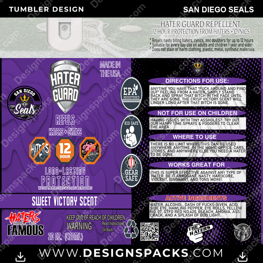 Lacrosse Hater Guard San Diego Seals PLL Lacrosse Tumbler Digital Wrap Design Download