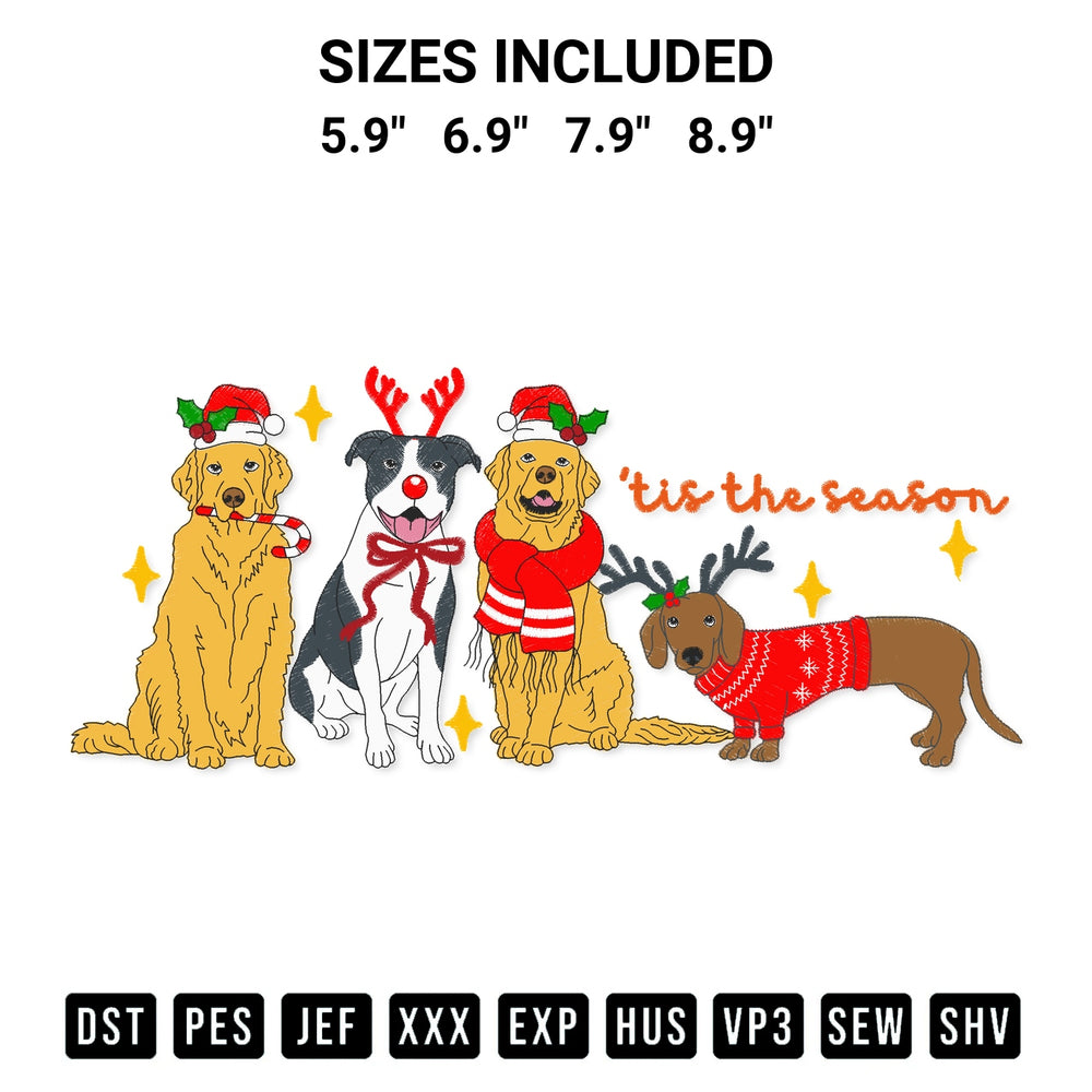 Get the Funny Dogs Christmas Tis The Season Embroidery Design embroidery design for your custom crafts! Premium digitized files available for instant download at Designspacks.com. Available sizes: 5.9", 6.9", 7.9", 8.9".