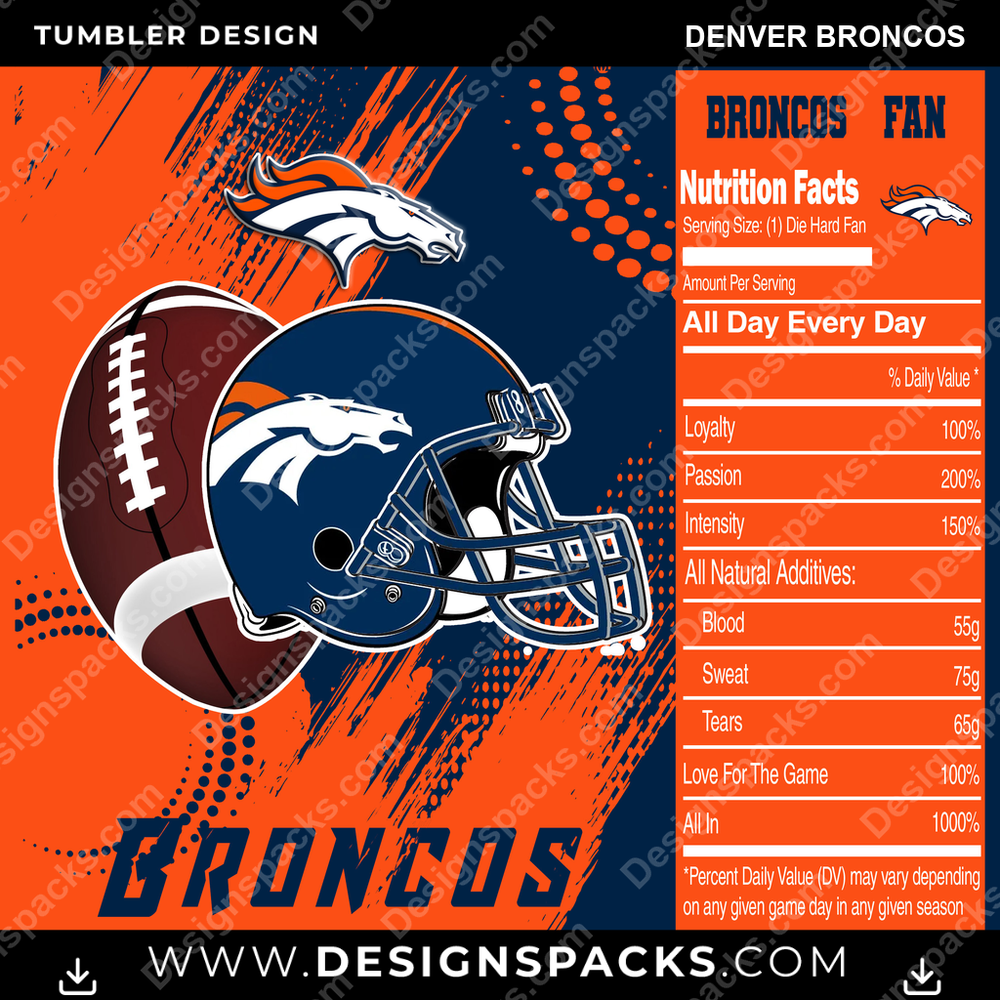 Football Team Fan Denver Broncos NFL Football Tumbler Digital Wrap Design Download