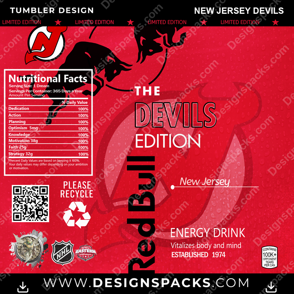 Ice Hockey Red Bull New Jersey Devils Tumbler Digital Wrap Design