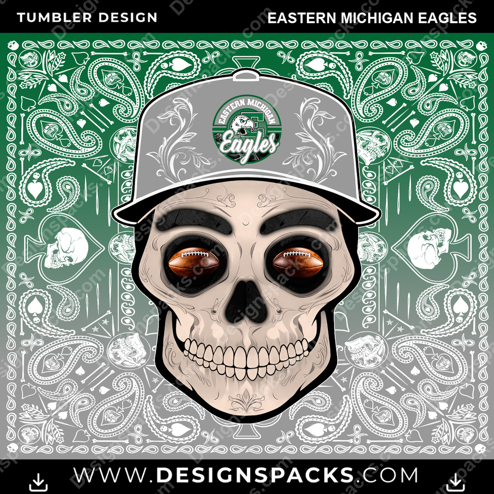 College Sport Skull Handkerchief Eastern Michigan Eagles NCAA College Sport Tumbler Digital Wrap Design Download