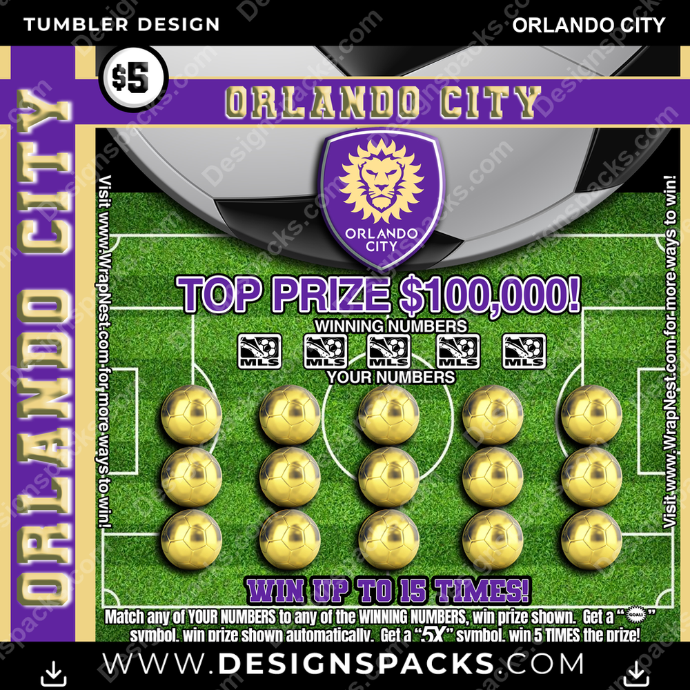 US Soccer Lottery Ticket Orlando City Tumbler Digital Wrap Design