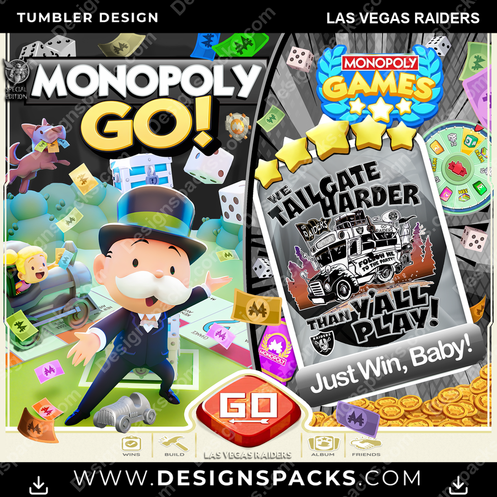 Football Monopoly Go! Las Vegas Raiders Tumbler Digital Wrap Design