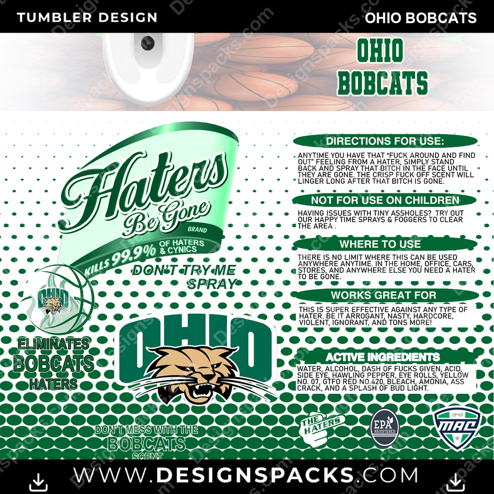 College Sport Hates Be Gone (MBB) Ohio Bobcats Tumbler Digital Wrap Design