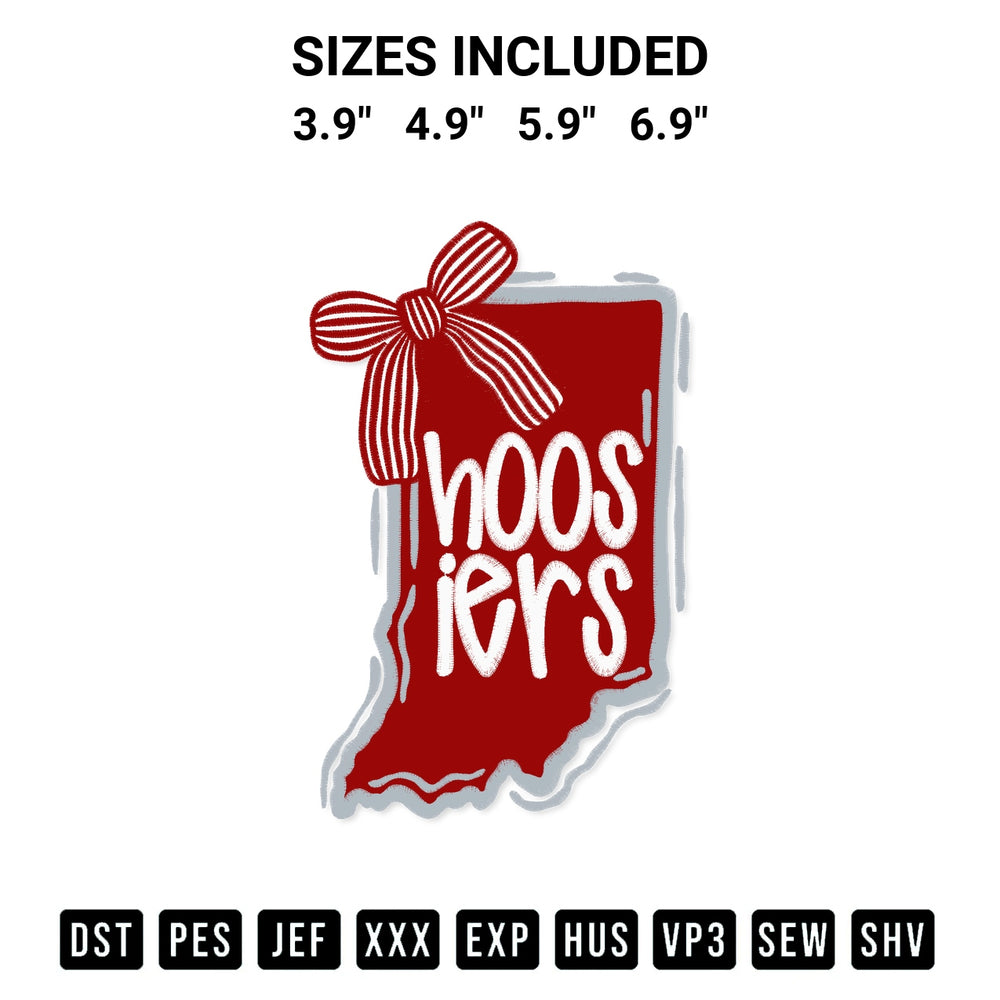 Add a unique touch to your apparel with the Iu Hoosiers Coquette Embroidery Design embroidery file. Premium instant download available now on Designspacks.com. Available sizes: 3.9", 4.9", 5.9", 6.9".