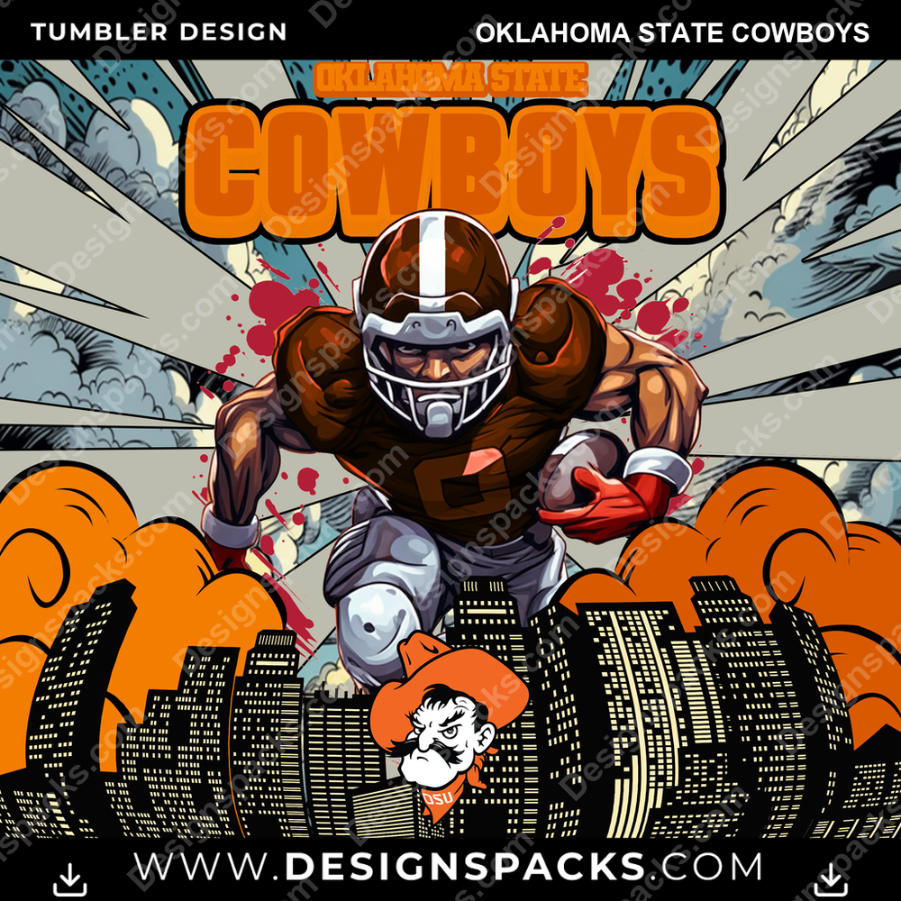 College Sport Comic Cover Oklahoma State Cowboys NCAA College Sport Tumbler Digital Wrap Design Download
