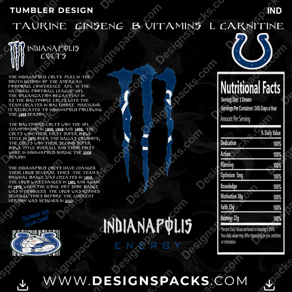Football MONSTER ENERGY IND Tumbler Digital Wrap Design