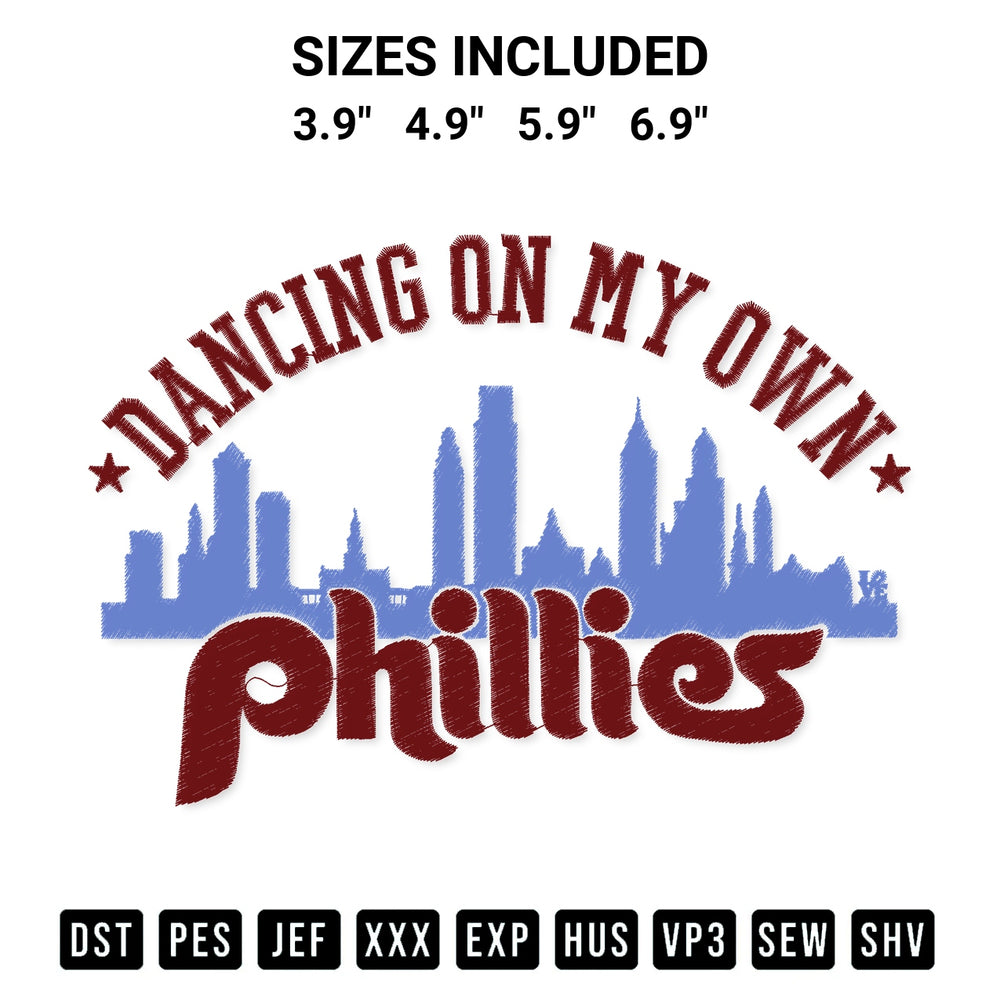 Discover the perfect addition to your crafting collection: Dancing On My Own Phillies Embroidery Design embroidery file. Instantly available at Designspacks.com. Available sizes: 3.9", 4.9", 5.9", 6.9".