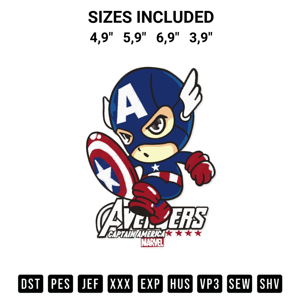 Add a unique touch to your apparel with the Captain America Thor Superhero Wolverine Hulk Chibi Superman Marvel Avengers Superhero Movie Logo Embroidery Design embroidery file. Premium instant download available now on Designspacks.com. Available sizes: 4,9", 5,9", 6,9", 3,9".