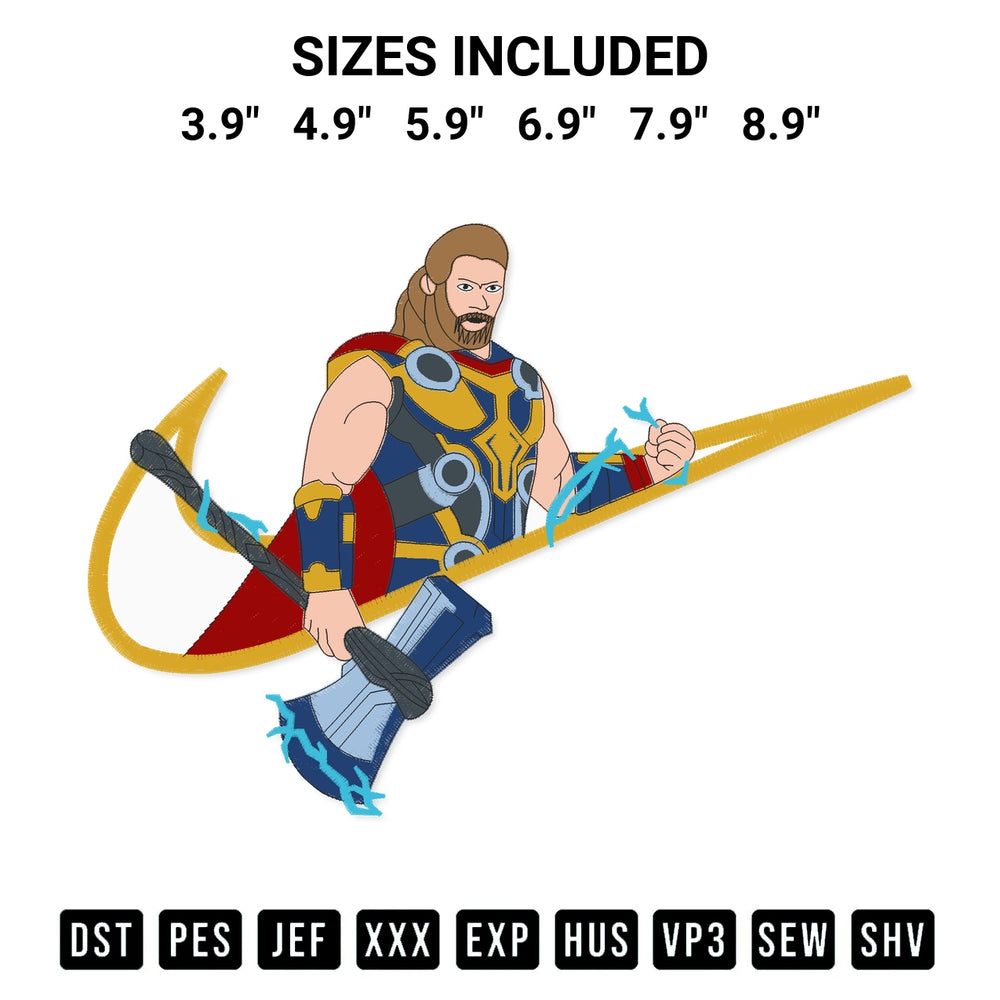 Add a unique touch to your apparel with the Swoosh Thor Embroidery Design embroidery file. Premium instant download available now on Designspacks.com. Available sizes: 3.9", 4.9", 5.9", 6.9", 7.9", 8.9".