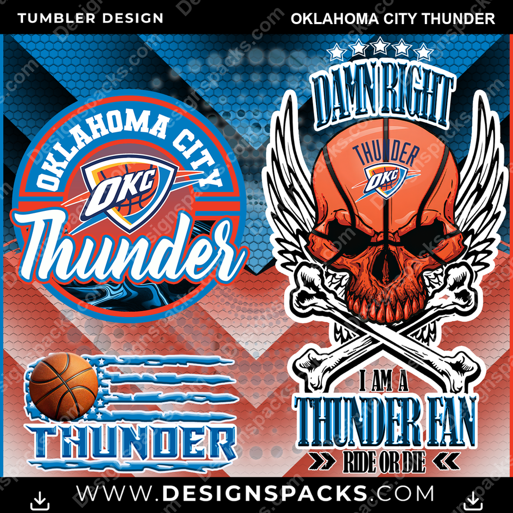Basketball Skull Oklahoma City Thunder Tumbler Digital Wrap Design