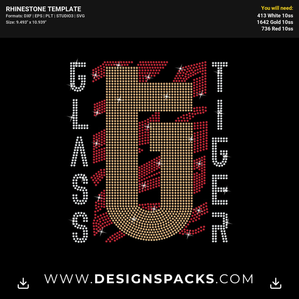 Glass Tiger Mascot Design Rhinestone Digital Template