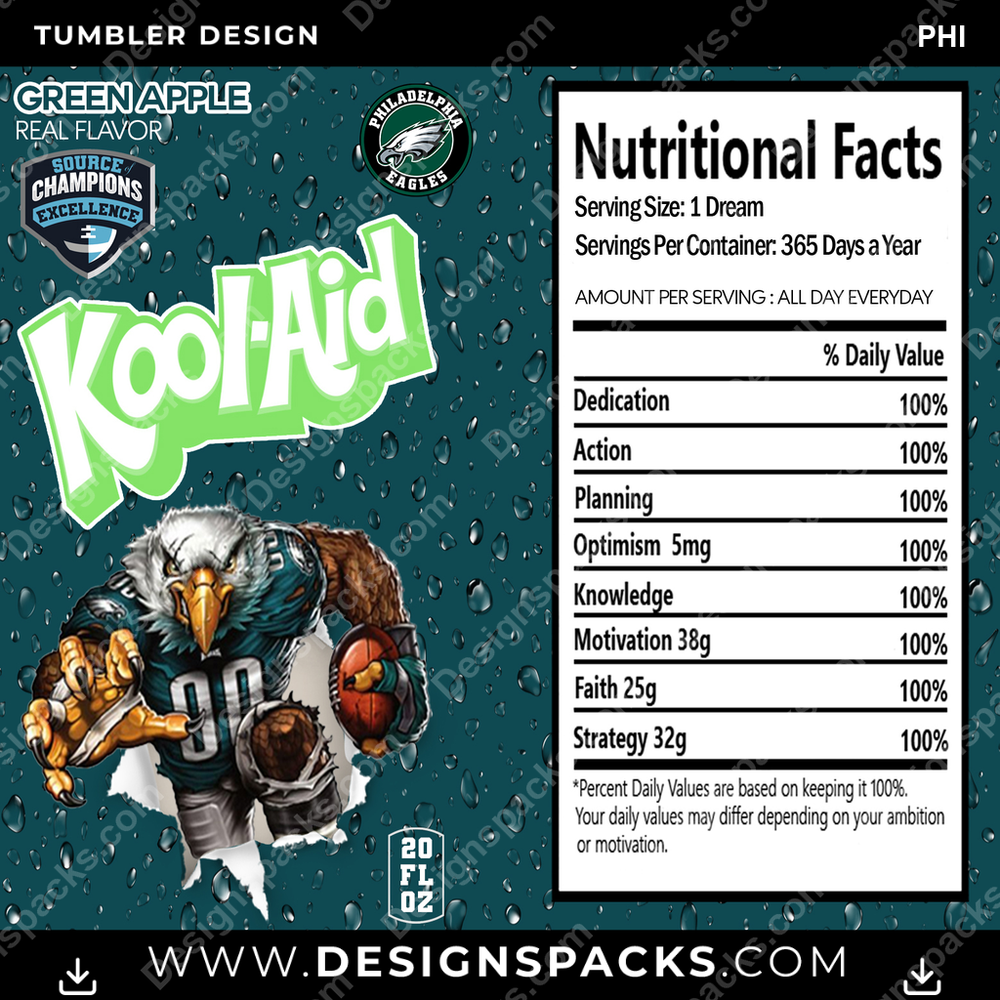 Football Kool-Aid PHI Tumbler Digital Wrap Design