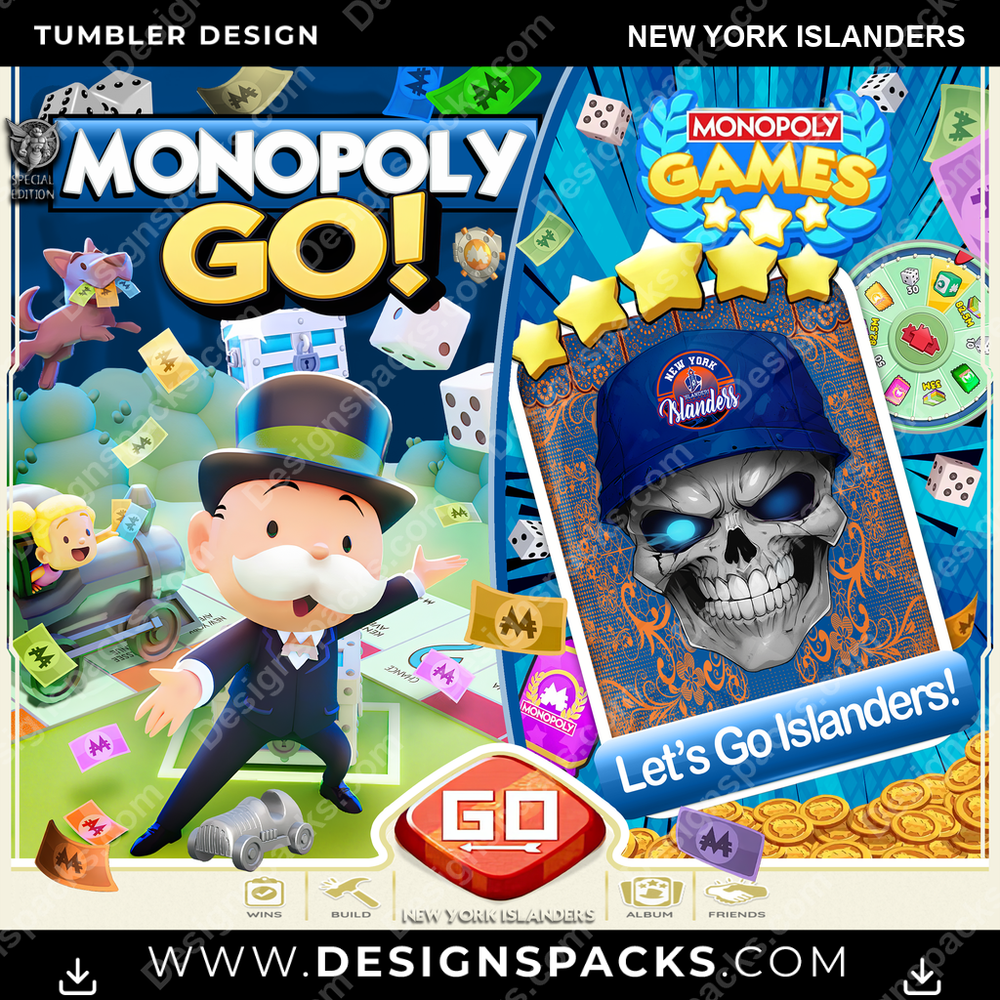 Ice Hockey Monopoly Go! New York Islanders NHL Hockey Tumbler Digital Wrap Design Download