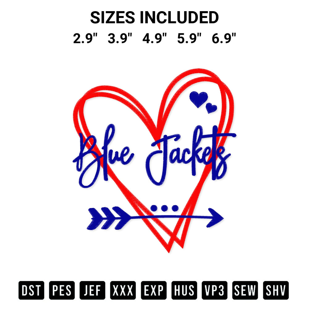 Get the Columbus Blue Jackets Heart Embroidery Design embroidery design for your custom crafts! Premium digitized files available for instant download at Designspacks.com. Available sizes: 2.9", 3.9", 4.9", 5.9", 6.9".