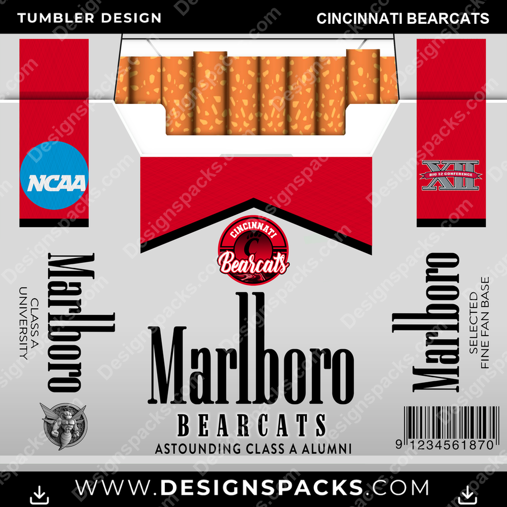 College Sport Marlboro Cincinnati Bearcats NCAA College Sport Tumbler Digital Wrap Design Download