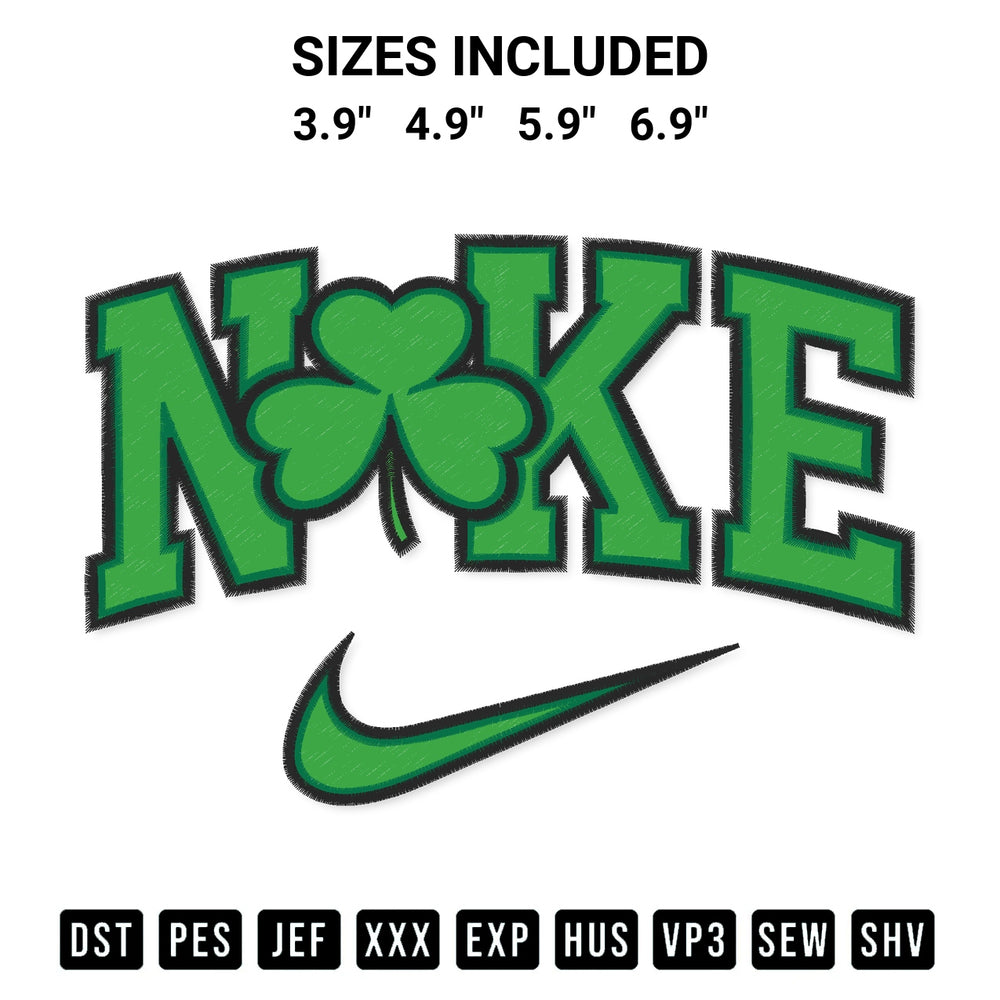 Looking for the perfect pattern? Download the Nike St Patrick Day Embroidery Design embroidery design today at Designspacks.com. Crisp, clean stitching guaranteed. Available sizes: 3.9", 4.9", 5.9", 6.9".