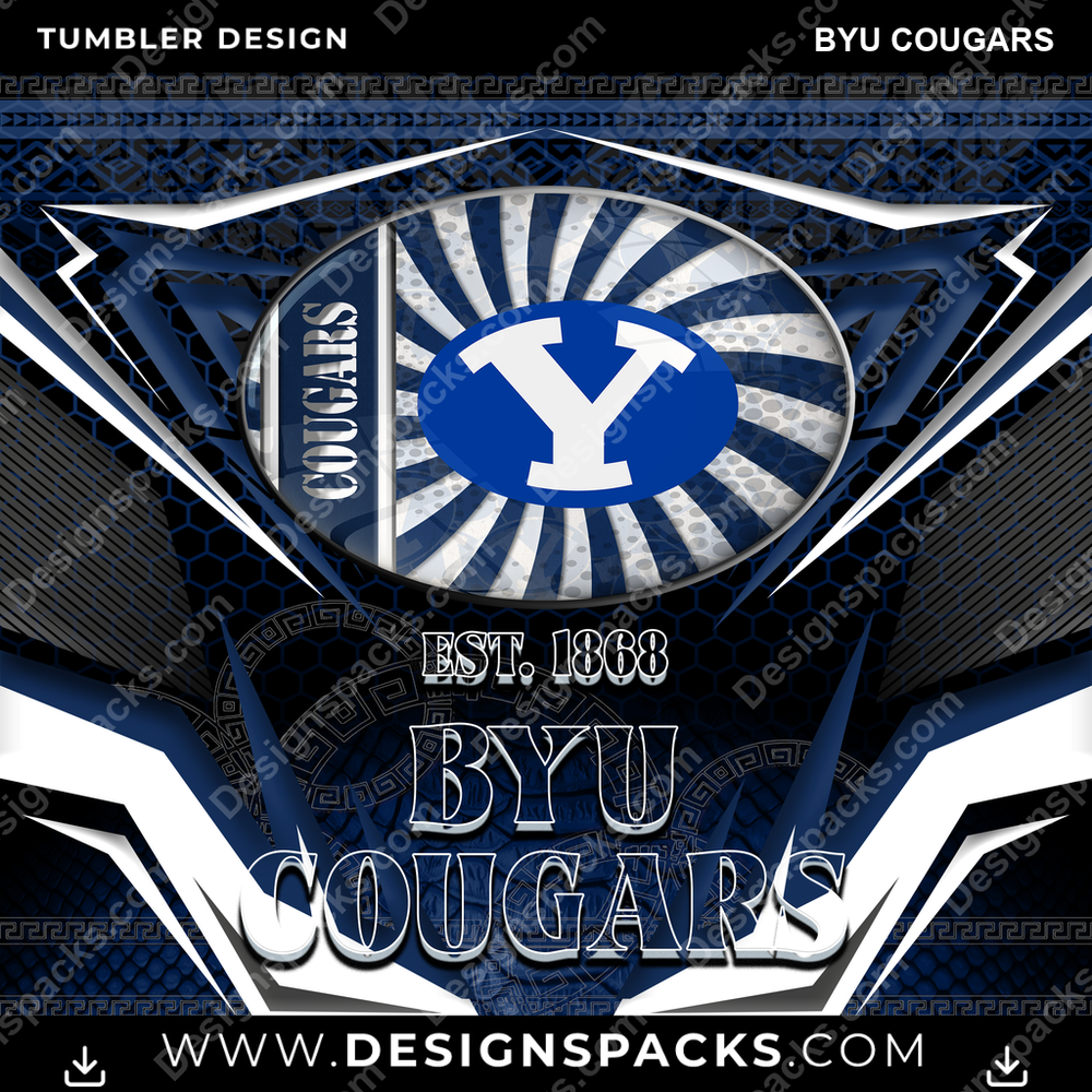 College Sport Tribal BYU Cougars NCAA College Sport Tumbler Digital Wrap Design Download