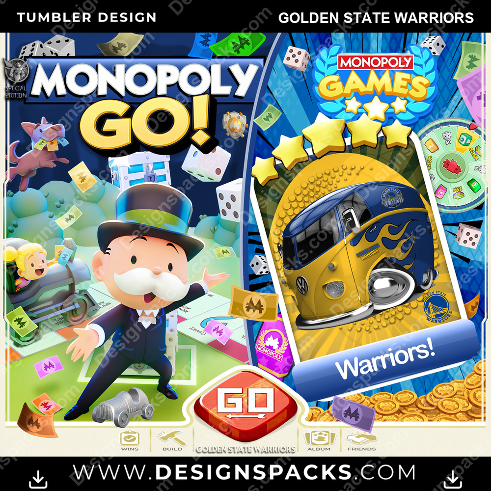 Basketball Monopoly Go! Golden State Warriors NBA Basketball Tumbler Digital Wrap Design Download