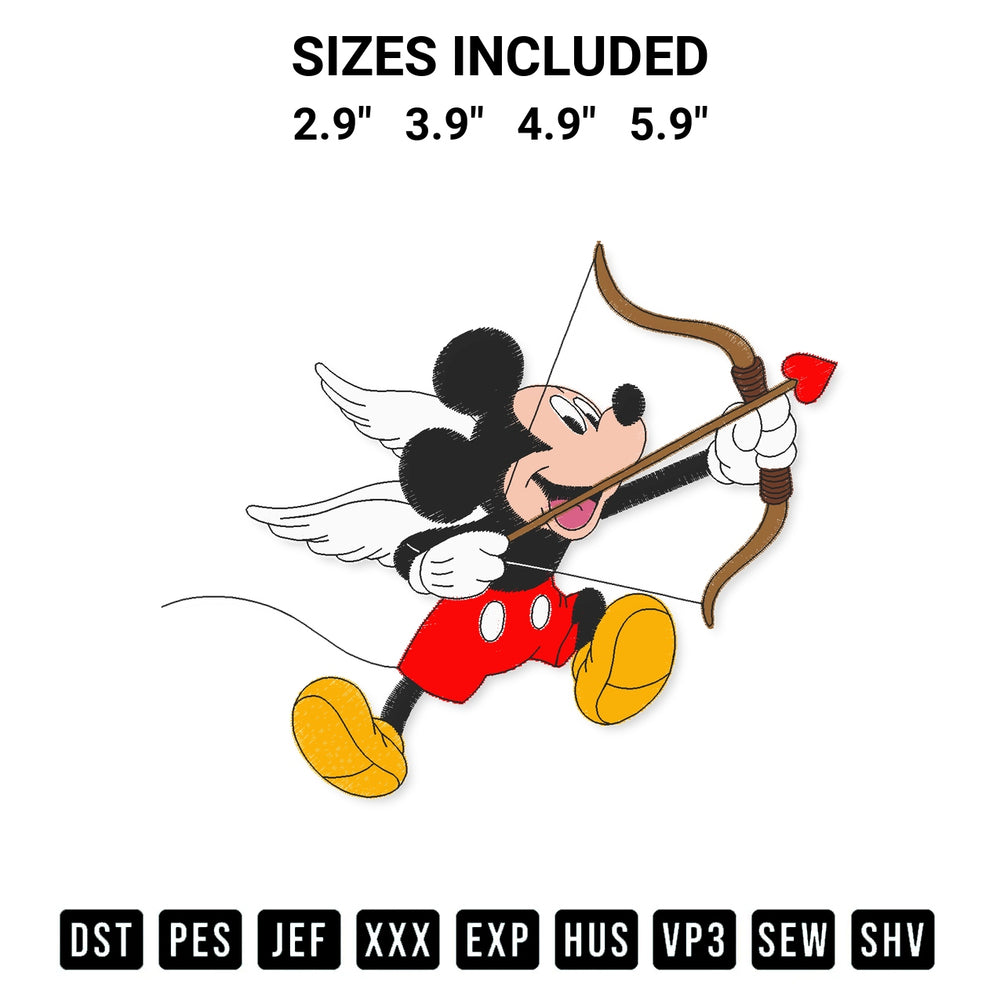Discover the perfect addition to your crafting collection: Cupid Mickey Mouse Embroidery Design embroidery file. Instantly available at Designspacks.com. Available sizes: 2.9", 3.9", 4.9", 5.9".