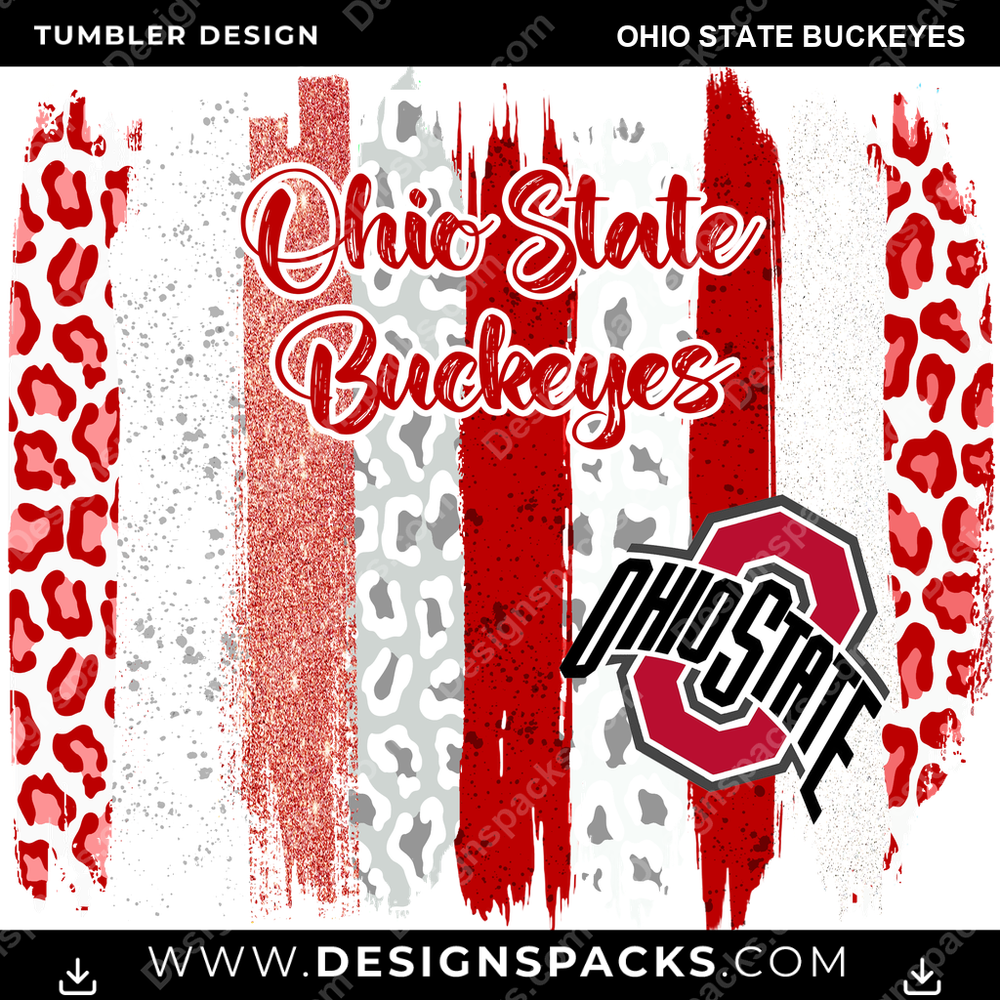 College Sport Brush Strokes Ohio State Buckeyes Tumbler Digital Wrap Design