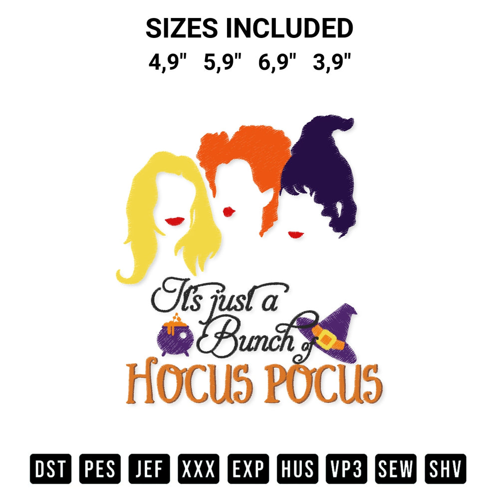 Stitch like a pro with the Witchy Hair Hocus Pocus Sanderson Sisters Halloween Outfit Logo Embroidery Design embroidery pattern from Designspacks.com. High-quality digital machine embroidery file. Available sizes: 4,9", 5,9", 6,9", 3,9".