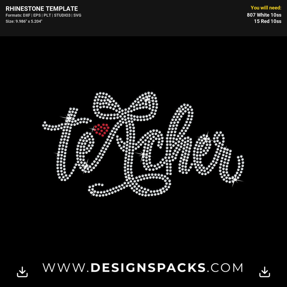 Teacher Bow Rhinestone Digital Template