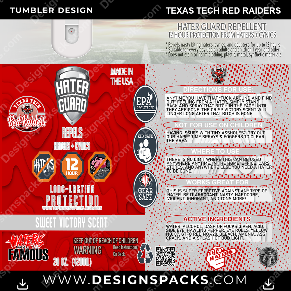 College Sport Hater Guard Texas Tech Red Raiders NCAA College Sport Tumbler Digital Wrap Design Download