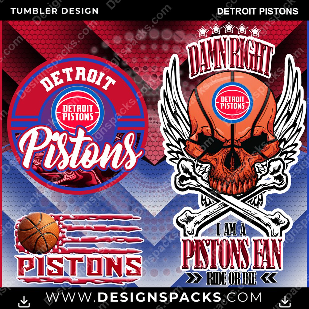 Basketball Skull Detroit Pistons Tumbler Digital Wrap Design