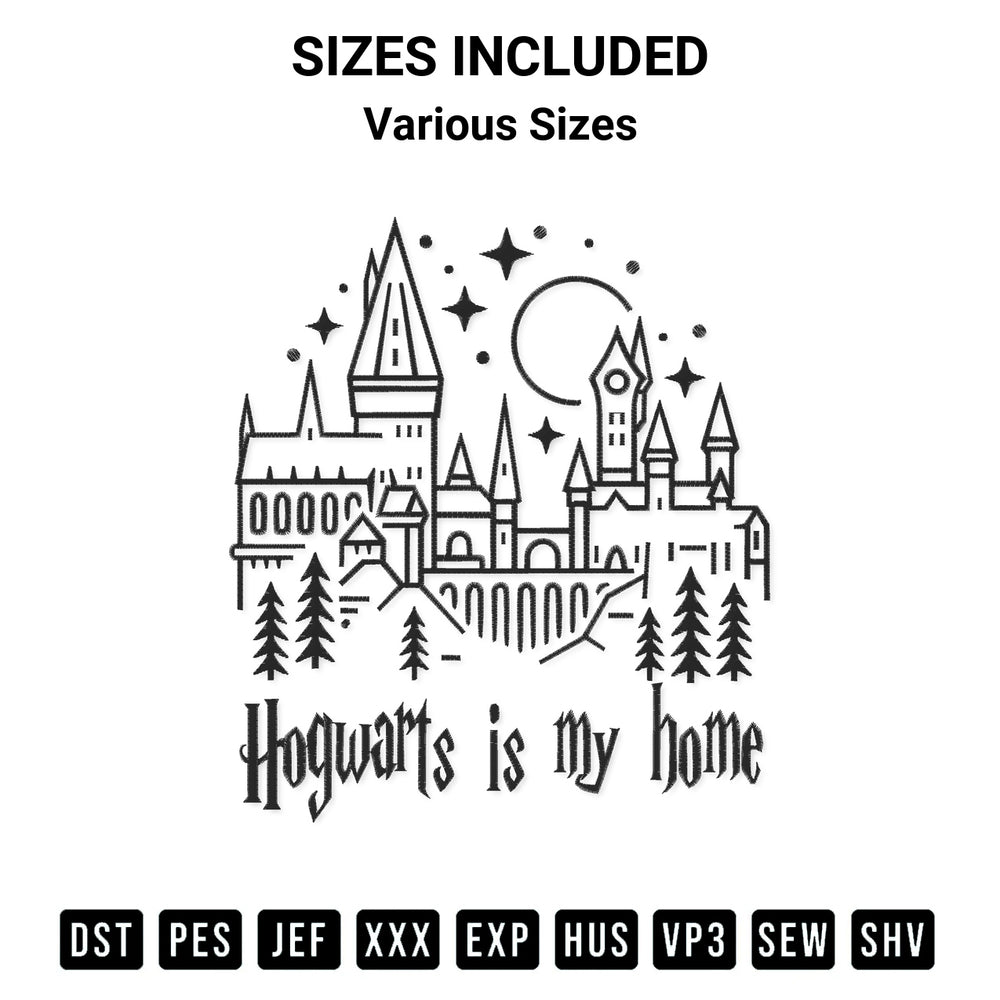 Get the Hogwarts Is My Home Embroidery Design embroidery design for your custom crafts! Premium digitized files available for instant download at Designspacks.com. Available sizes: Various Sizes.