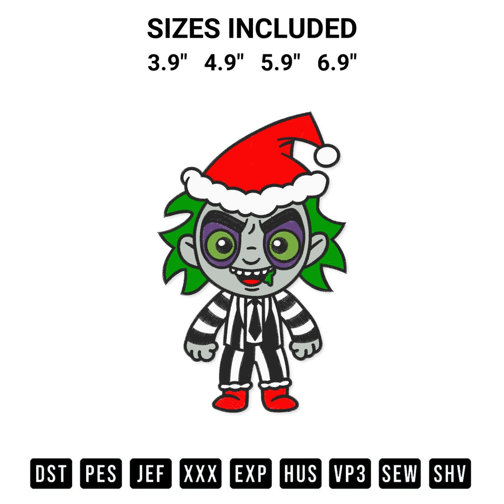 Shop the Chibi Beetlejuice Christmas Embroidery Design machine embroidery pattern at Designspacks.com. Beautifully digitized for flawless stitching on any fabric. Available sizes: 3.9", 4.9", 5.9", 6.9".