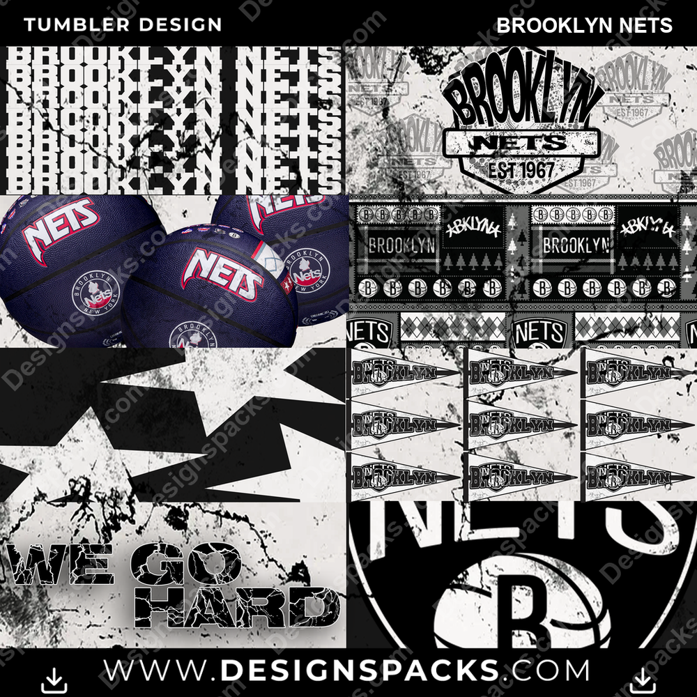 Basketball Distressed BG Brooklyn Nets Tumbler Digital Wrap Design