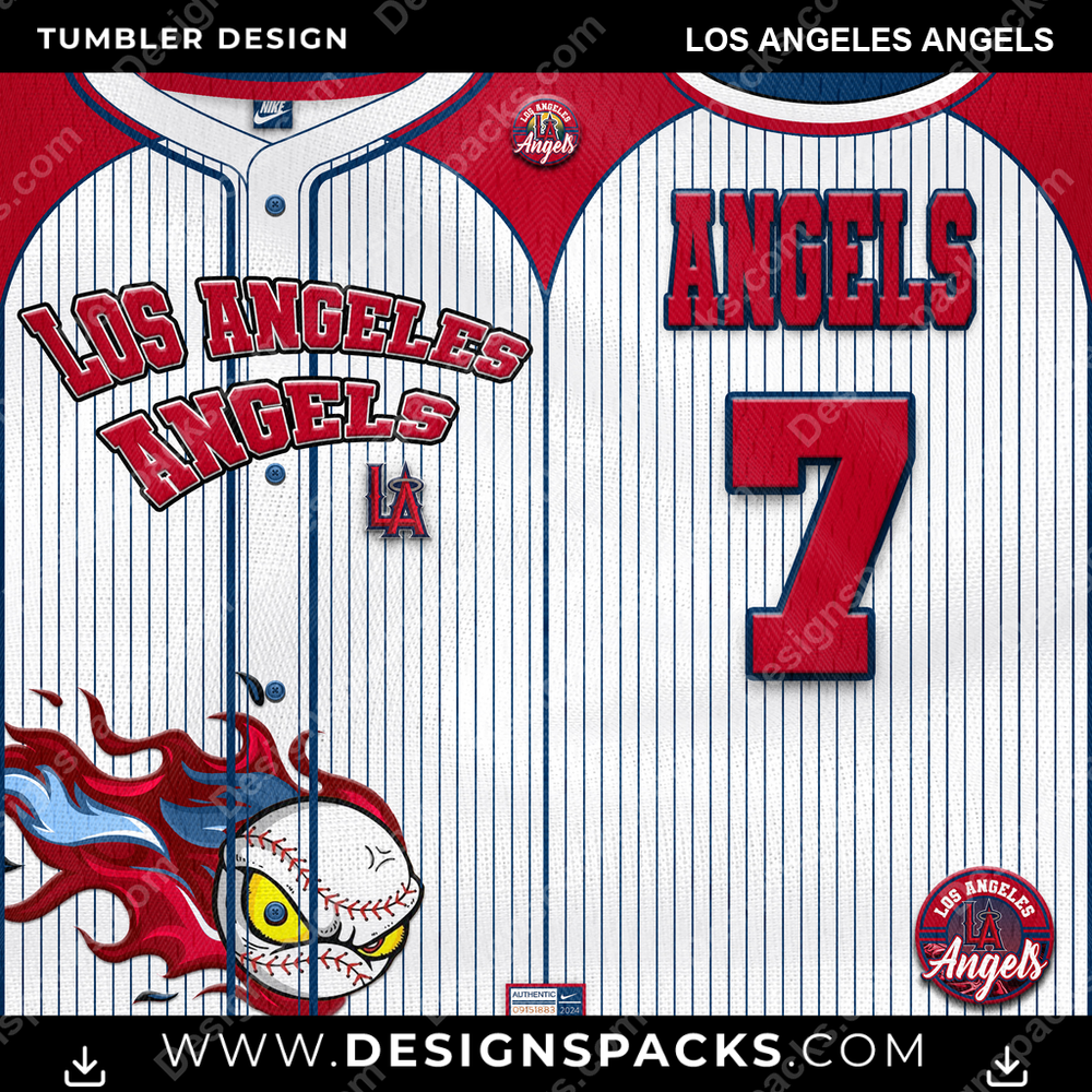Baseball Team Button-Up Jersey Los Angeles Angels Tumbler Digital Wrap Design