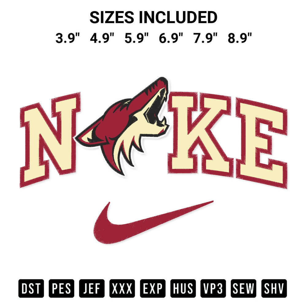 Elevate your next project with our Nike Arizona Coyotes Embroidery Design embroidery file. Shop high-quality digital patterns instantly at Designspacks.com. Available sizes: 3.9", 4.9", 5.9", 6.9", 7.9", 8.9".