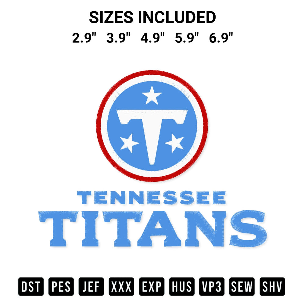 Elevate your next project with our Tennessee Titans Embroidery Design embroidery file. Shop high-quality digital patterns instantly at Designspacks.com. Available sizes: 2.9", 3.9", 4.9", 5.9", 6.9".
