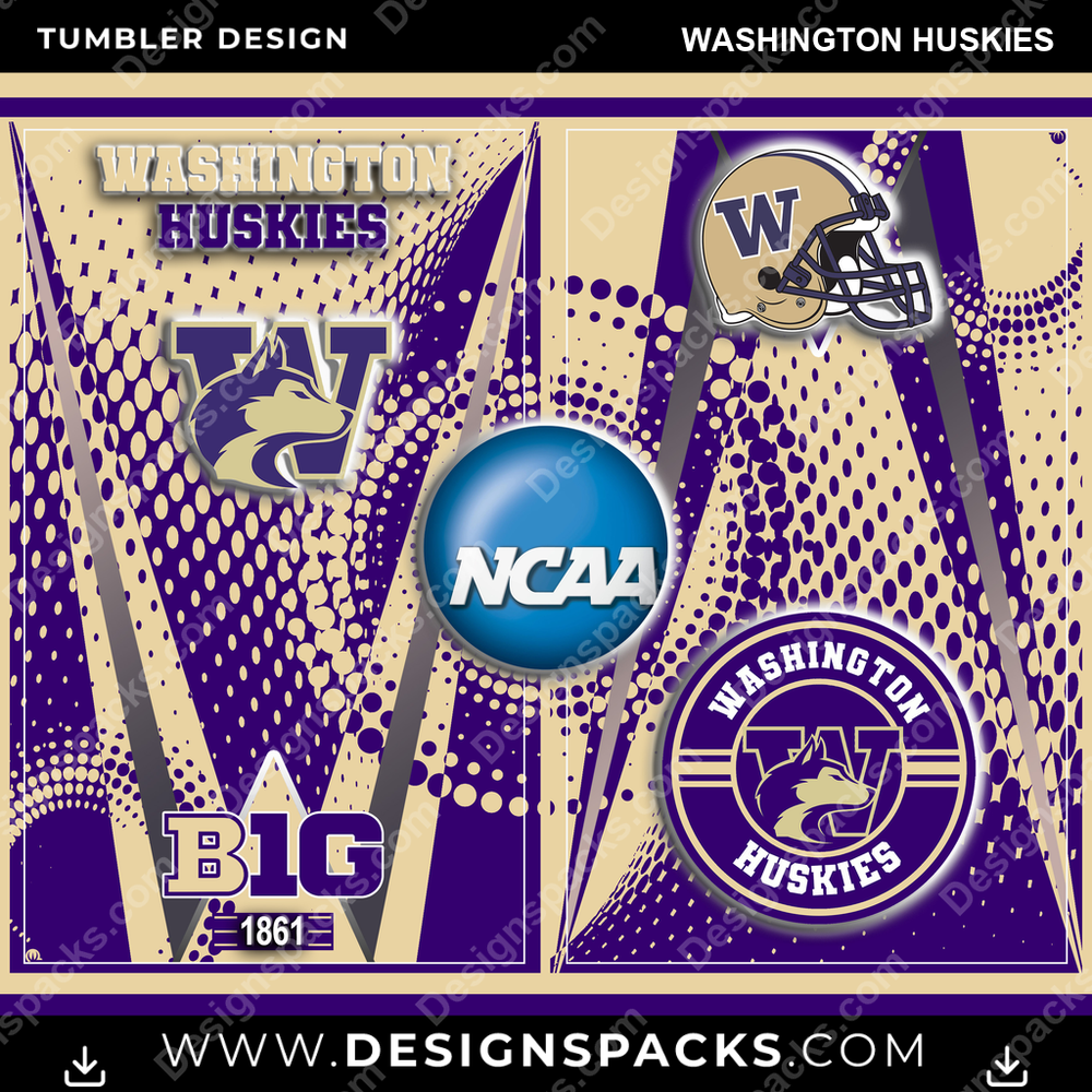 College Sport Team Logo Washington Huskies Tumbler Digital Wrap Design